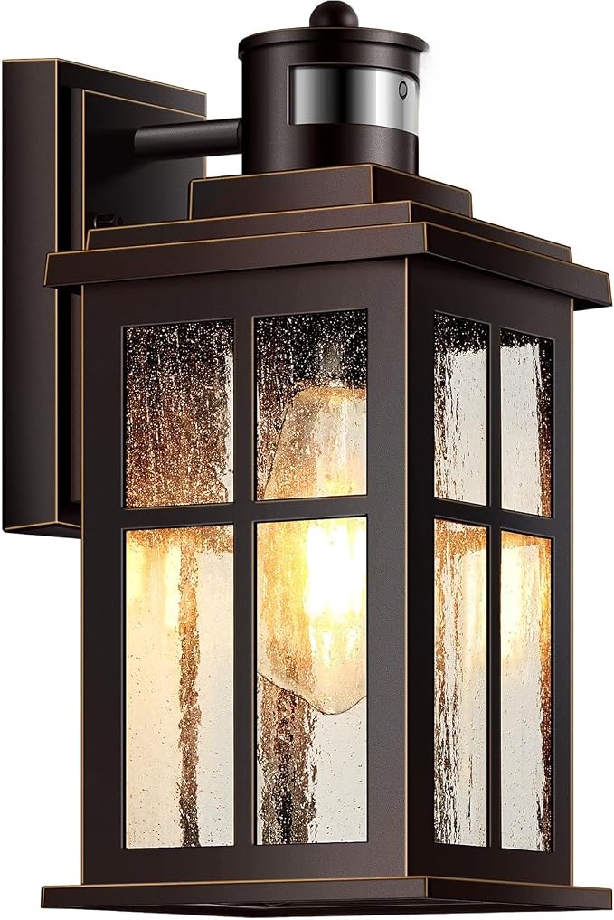 VIANIS Motion Sensor Exterior Lighting Fixtures for House, 3 Lighting Modes | Anti-rust, ORB Gold Trim Dusk to Dawn Outdoor Porch Light, Waterproof Outdoor Garage Lights Wall Mount, Outside Wall Sconce