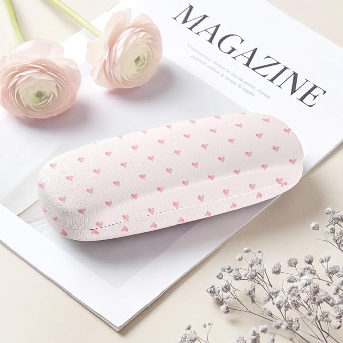 Glasses Case Hard Shell, Cute Sunglasses Case for Women Leather Protective Case for Eyeglass with Cleaning Cloth