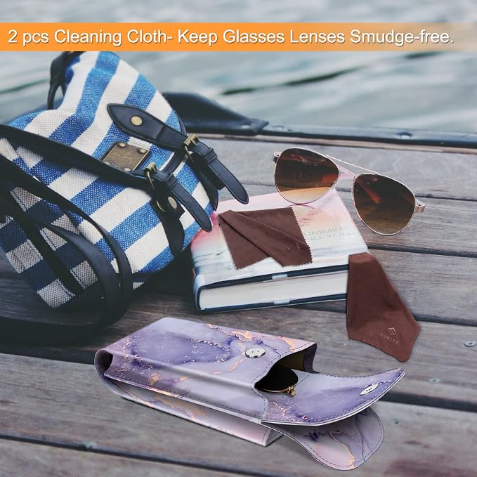 FINTIE Double Glasses Case with Carabiner Hook, Portable Vegan Leather Eyeglass Case Anti-scratch Sunglasses Pouch