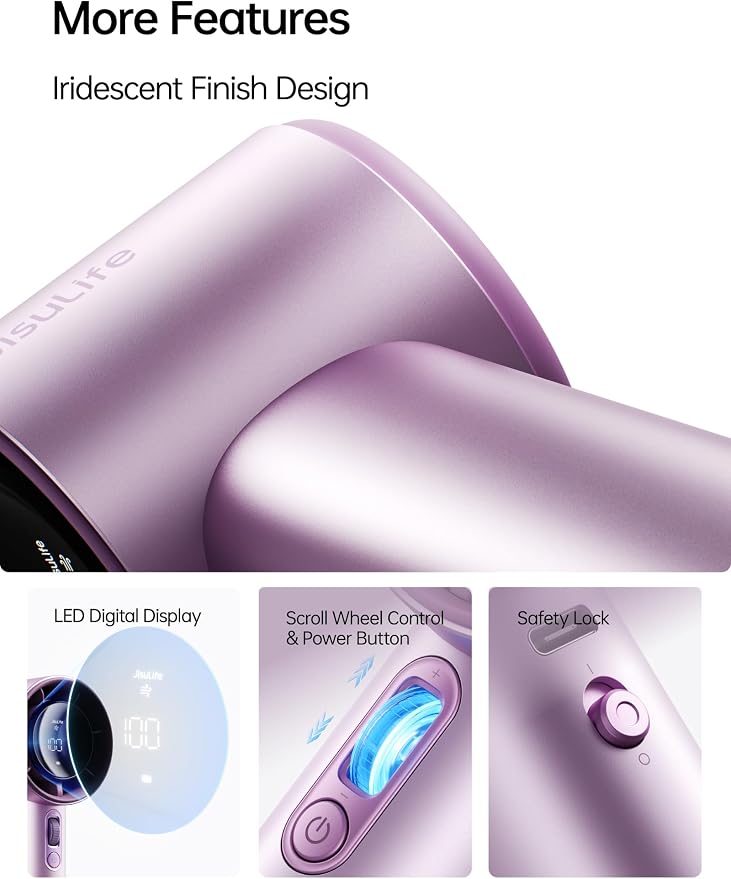 JISULIFE Handheld Fan Pro1S - Next-Gen Airflow: Up to 40H Runtime | Electroplated ABS-Luxury Shine, 1-100 Speed Scroll Wheel, 5000mAh-Portable Fan for Travel, Gifts for Women(Chrome Purple,1Pc)
