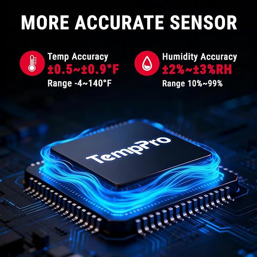 TempPro TempAir Bluetooth Hygrometer Thermometer for House | 260FT Indoor Temperature and Humidity Monitor with APP Alerts, 2-Year Data Export for Bedroom, Greenhouse, Nursery, Cellar