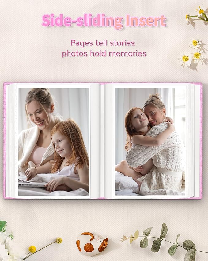 Artfeel Photo Album 4x6 with 100 Pockets,Slip-in Picture Albums,Linen Cover Memory Book with Front Window,White Page Vertical Photo Book for Wedding,Family,Anniversare,Baby,Vacation