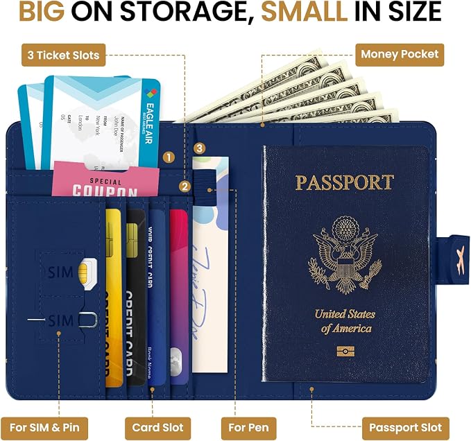 Passport Holder for Travel Essentials, RFID Blocking Leather Cover Wallet with Magnetic Closure, Aesthetic & Cute Passport Book Case for Women and Men - Star