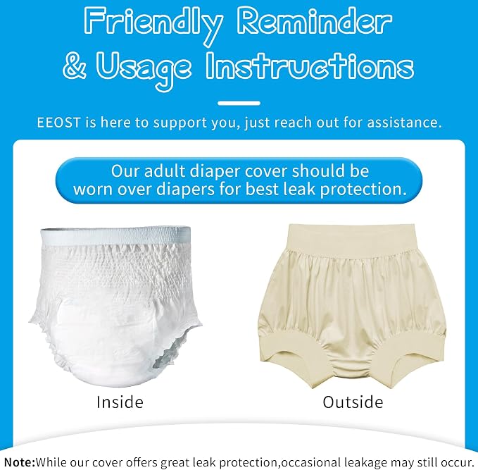 Adult Cloth Diaper Cover Waterproof Plastic Pants Rubber Underwear for Incontinence Leak Proof Washable (Beige4XL)