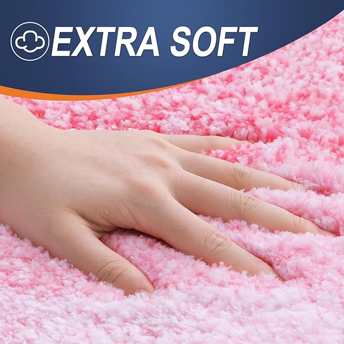 OLANLY Bathroom Rug Set 2 Piece, Soft Absorbent Microfiber Bath Rug Set, Non-Slip, Machine Wash Dry, Plush Shaggy Bath Mats for Bathroom (47"x20"+24"x16", Pink)