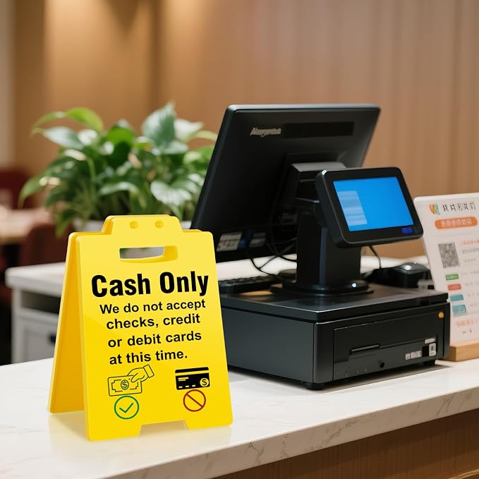MBL Cash Only Business Sign - Small Mini Desktop Caution Remind White Elephant Stocking Stuffers Christmas Xmas Holiday Gifts for Retail Store Shop Restaurant Bar Office Hotel Pub Cafe Recreation Room