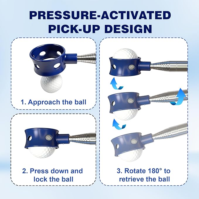 Golf Ball Retriever Telescopic for Water, 9/12/15/20Ft GolfBall Grabber Tool, Golf Accessories Gifts for Men, Women & Golfers, Golf Balls Picker with Stainless Steel Shaft & Rubber Grip