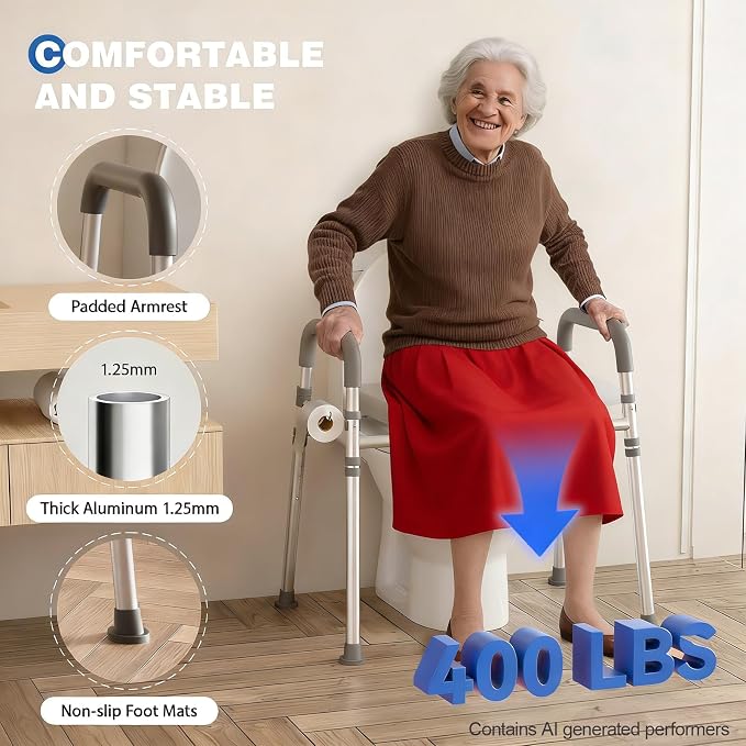 Loyoda Toilet Seat Riser with Foam Padded Seat for Seniors, 400 lb Capacity | Raised Toilet Seat for Elderly & Pregnant, Adjustable Height & Width, Handicap Elevated Toilet Seat, FSA/HSA eligible