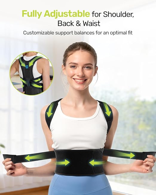 Rakiie Posture Corrector for Women Men, 4 Back Support Brace Bars, Adjustable Shoulder Straightener with Cushioned Pads for Hunchback, Round Shoulders, Back Pain Relief, Blue L