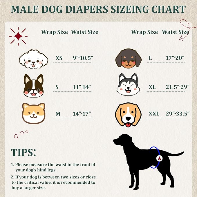 Reusable Dog Diapers Male, Premium Washable Belly Bands for Dogs, Pack of 5, High Absorbing Large Dog Wraps for Doggie & Puppy in Incontinence or Excitable Urination and Training(L)