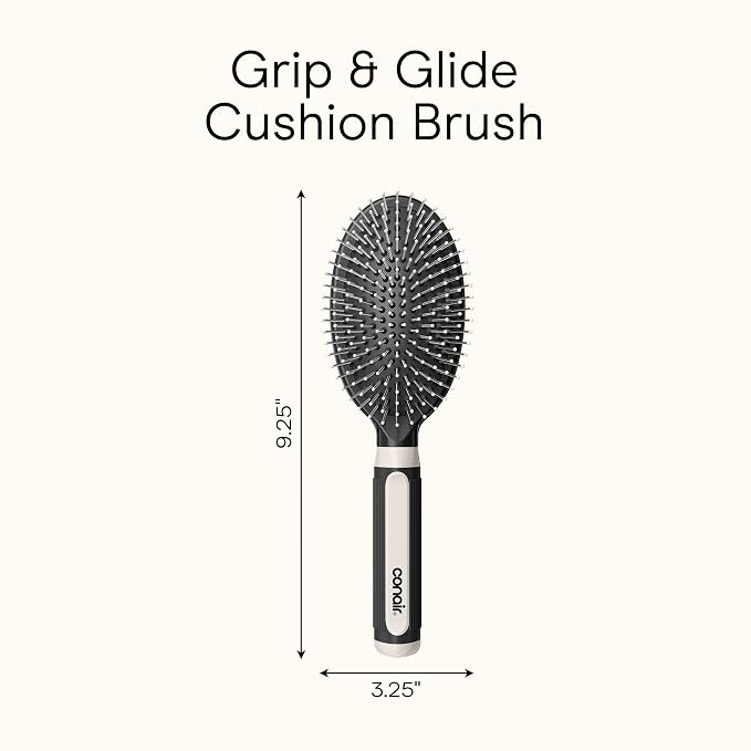 Conair Salon Results 3-Pack Hair Brushes, Detangling Hair Brush for Men and Women, For All Hair Types, Metal Bristles and Cushion Base, Black