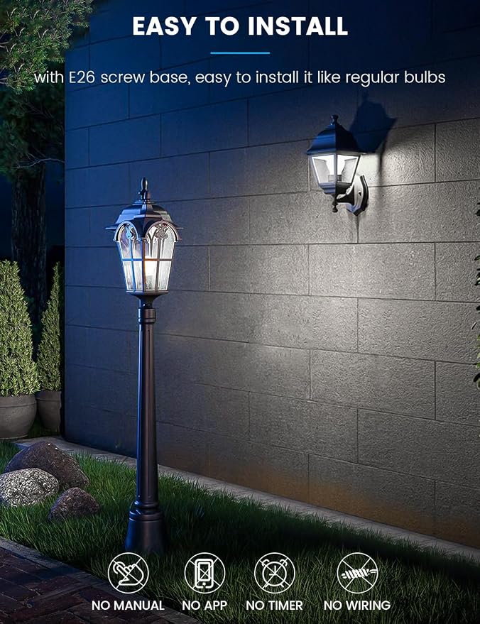 4 Pack Dusk to Dawn Light Bulbs Outdoor 100W Equivalent, Automatic On/Off Sensor LED Light Bulb, 13W Daylight 6000K, 1100 Lumen, A19 E26 Bulbs Photocell for Wall lamp Porch Garage Yard Light