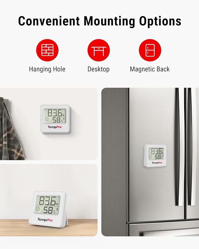 TempPro TempAir 3 Pack Digital Hygrometer Indoor Thermometer of 260FT | Bluetooth Thermometer Humidity Meter with Smart App, Room Thermometer with Temperature Humidity Sensor