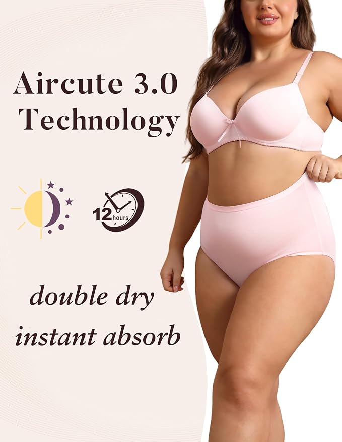 AIRCUTE Washable Urinary Incontinence Protective Underwear for Women Leak Proof Absorbent Reusable Panties 60ML 1 Pack (Pink, Large)