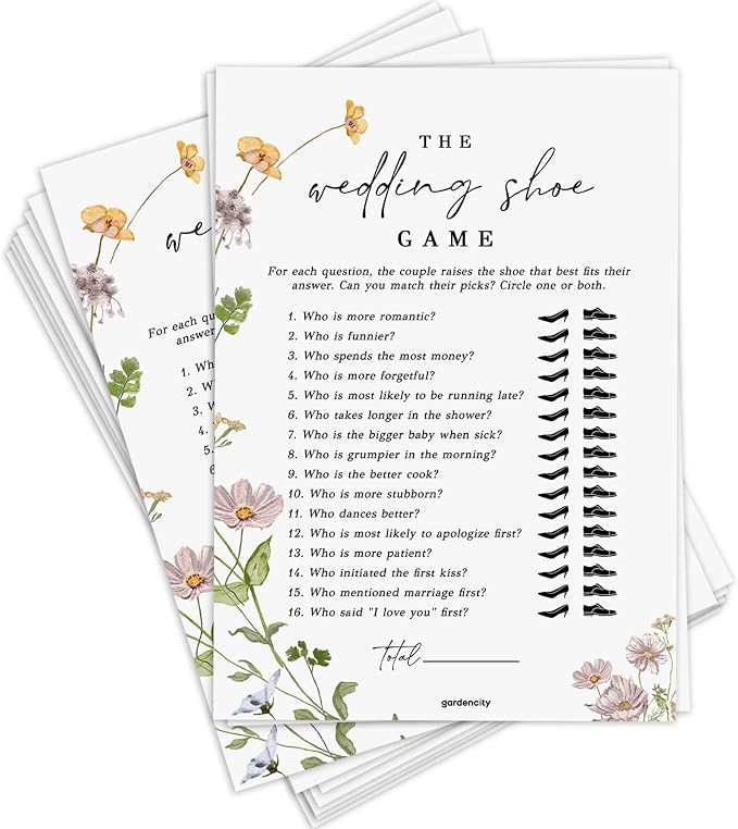 GardenCity Wedding Shoe Game, Fun Bridal Shower Shoe Game, Engagement Party Games, 50 Cards, Floral