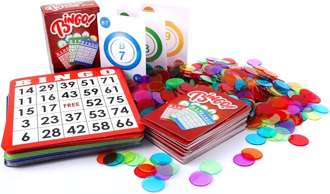 GSE Games & Sports Expert Complete Bingo Game Set with 100 Bingo Cards, 1000 Markers, Calling Cards Deck, Party Fun Game for Adults, Seniors, Family Gatherings, Classroom Activities, Large Groups