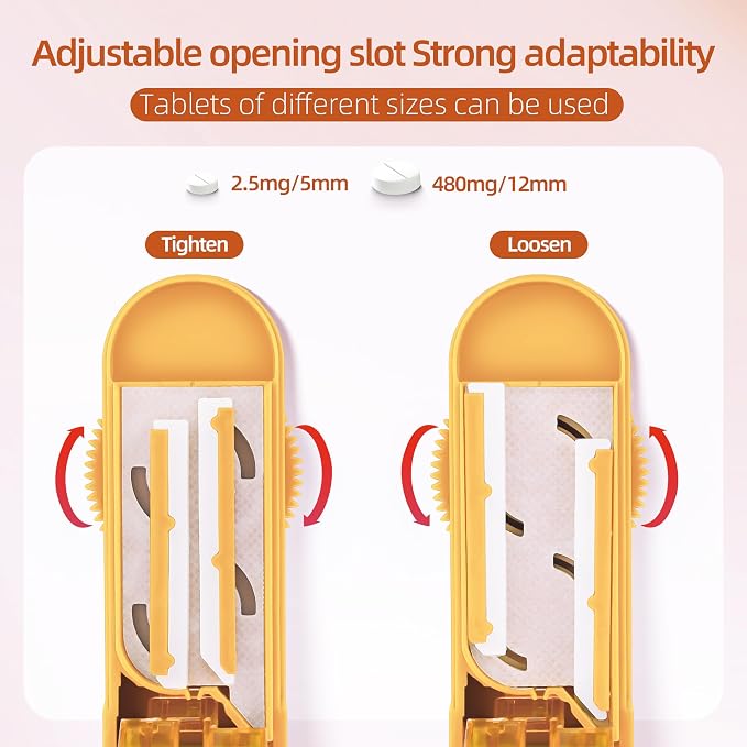 DUBSTAR Pill Cutter Splitter for Small and Tiny Pills, Multiple Pill Cutters for Small or Large Pills, Adjustable Pill Splitter with Centering Device and Blade Guard for Multi Tablets (Orange)