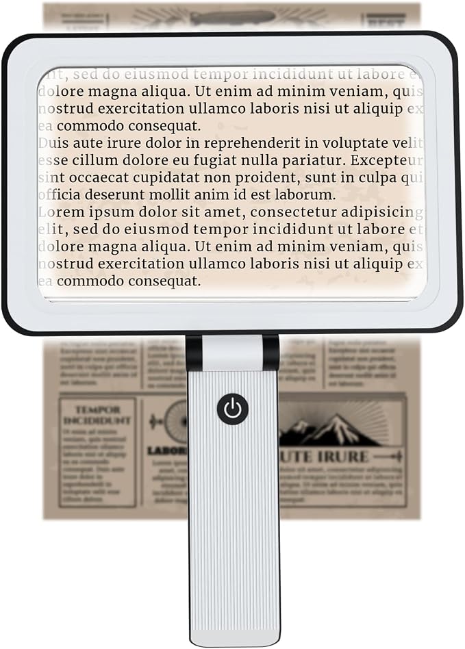 5X Magnifying Glass with Light,Foldable Acrylic Lenses Handheld Magnifying Glass,Lightweight Rectangular Magnifier for Seniors Reading、Close Work、Observe The Stamps