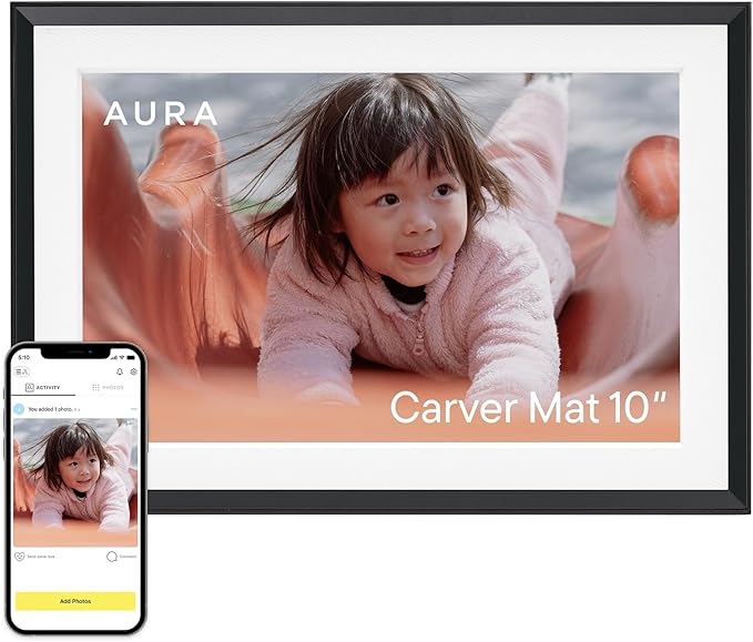 Aura 10" HD WiFi Digital Picture Frame – Free Unlimited Cloud Storage – Send Photos from Phone – No Subscription – Auto On/Off – Gift for Parents & Grandparents (Gravel Mat, 10")
