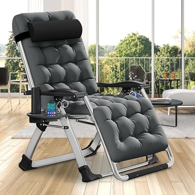 Comfy Folding Recliner Chair -Bedroom Living Room Chairs | Patio Lounge Chair with Removable Cushion for Indoor Outdoor