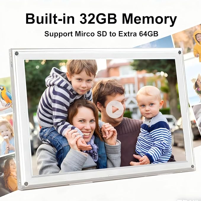Frameo Digital Picture Frame,15.6'' WiFi Slim Acrylic Smart Cloud Electronic Photo Frame, HD IPS Touch Screen Slideshow, 32GB Storage, Share Photos/Videos via App (Size: 15.51X9.7Inch)