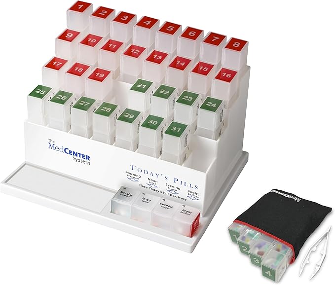 MedCenter HSA/FSA Travel Pill Organizer with Zipper Pouch & Tweezers – Portable 4-Day Medication Case with Labeled Compartments for Travel, Vitamins & Supplements