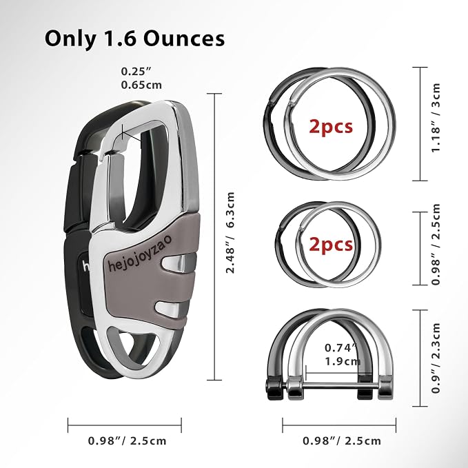Keychain Carabiner Clip,Heavy Duty Belt Loop Car Key Ring Holder | Durable metal build, mens EDC accessory, 4 key rings, secure locking D-ring, fits belt loops, holds home, car key fobs
