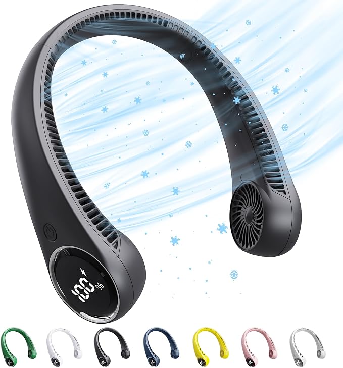 Personal Cooling Portable Neck Fans - USB Rechargeable,360 Free Rotation & Lower Noise Bladeless Battery Operated Design with 3 Speeds Duration 48 hrs, Small Neck Air Conditioner(Black)