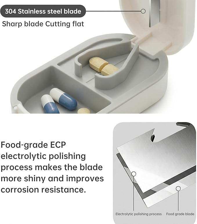 Pill Cutter Splitter for Small or Large Pills, Portable Pill Splitter with Hidden Professional Organizer and Brush, Tablet Cutter Medicine Slicer, Coupe Pilule for Tablets and Vitamins