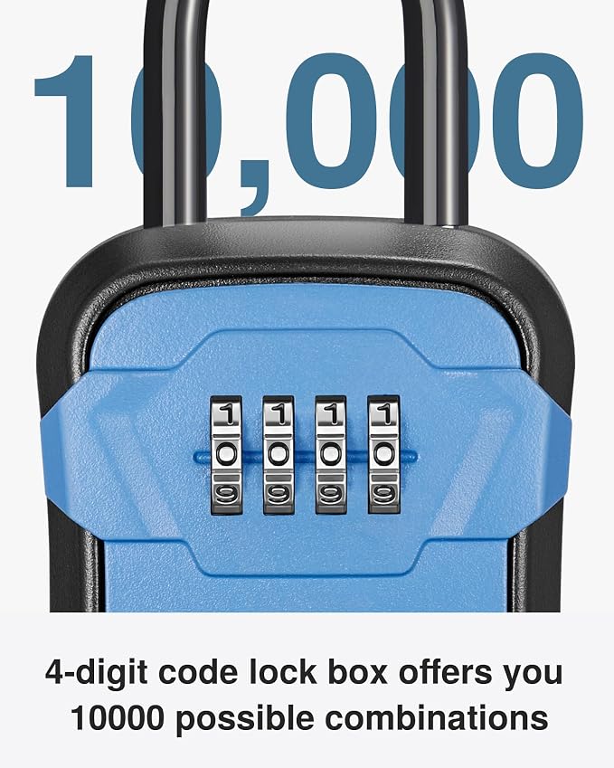 Puroma Lock Box, Key Lock Box Wall Mount & Portable Combination Lockbox with Resettable Code, Security Lockbox for Outside House Keys, Apartment Realtors Spare Keys Storage (1 Pack, Blue)