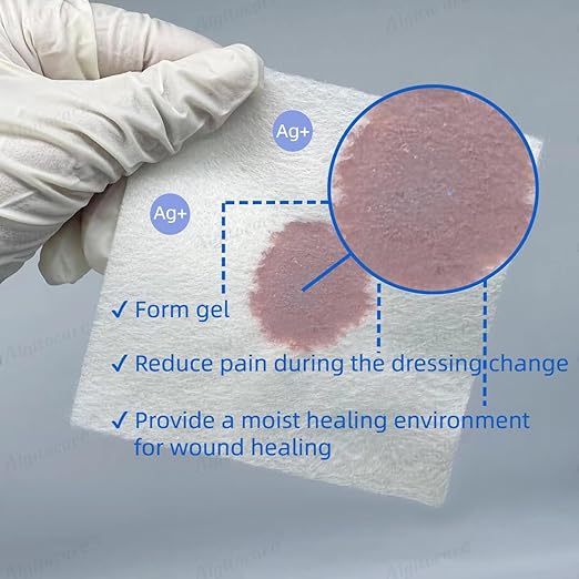 Ag Silver Calcium Alginate Wound Dressing - 4"x4"(Pack of 10), Non-Stick Sterile Gauze Pads for Accelerating Wound Healing, High Absorbency and Soft for Wound Care Supplies