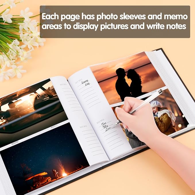 4x6 Photo Album Holds 240 Photos with Writing Space, Leather Cover Picture Book with Front Window for Family Wedding Baby Travel & Graduation Memories, Black