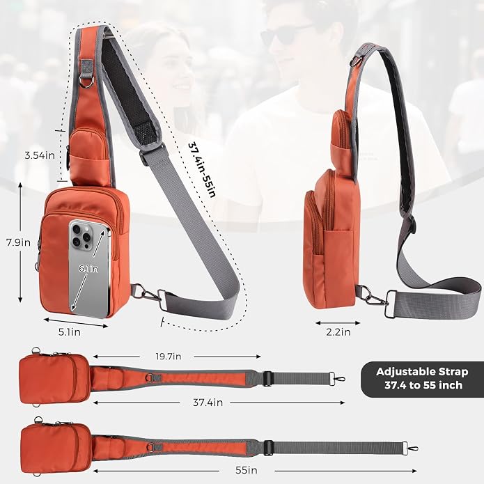 Sling Bag, Crossbody Bag with Zipper Lock, RFID Blocking & Water Resistant for Men and Women