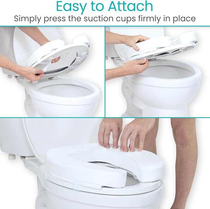 Vive Toilet Seat Cushion - Padded Soft Cushioned Foam - Fits All Toilets | Easy Clean Bathroom Attachment - Elongated, Standard Seats - Comfort & Support Donut for Handicap Adults