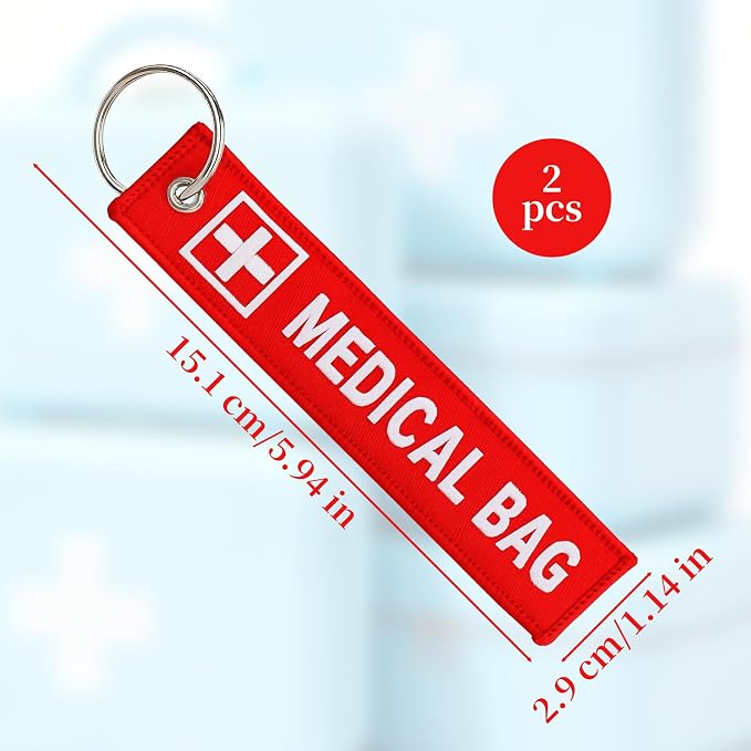 2pcs Medical Alert Tags for Bag - Medical Equipment Luggage Tags, Double-Sided Red Alert ID Tags, Reusable Respiratory Devices & Medical Supplies Keychain Label in Travel Bags & Backpacks