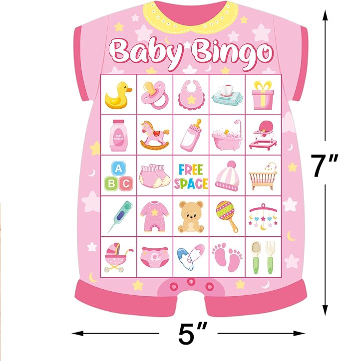 Baby Shower Bingo Cards - 24 Guests Pink Newborn Baby Bingo for Shower Party Supplies