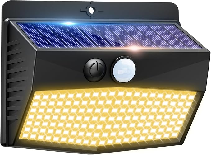 1 Pack Solar Motion Sensor Lights Outdoor Waterproof with 3 Modes | Warm White, Black Frame, LED, Solar Powered, Security Lighting for Outside Wall Garden Fence Yard Deck Patio Garage