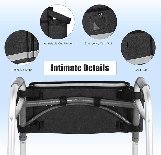 AMEDELE Walker Basket for Seniors With Cup Holder, Foldable Walker Bag with Large Capacity,Walker Accessories for Folding Walker-Not Fit for Rollator (Black)