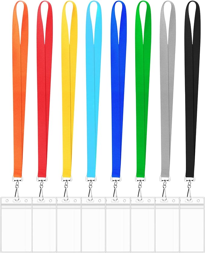 8 Pack Cruise Lanyard with Waterproof ID Card Holder, Colorful Solid Color Durable Badge Card and Carnival Sail (Assorted Rainbow 8 Colors)
