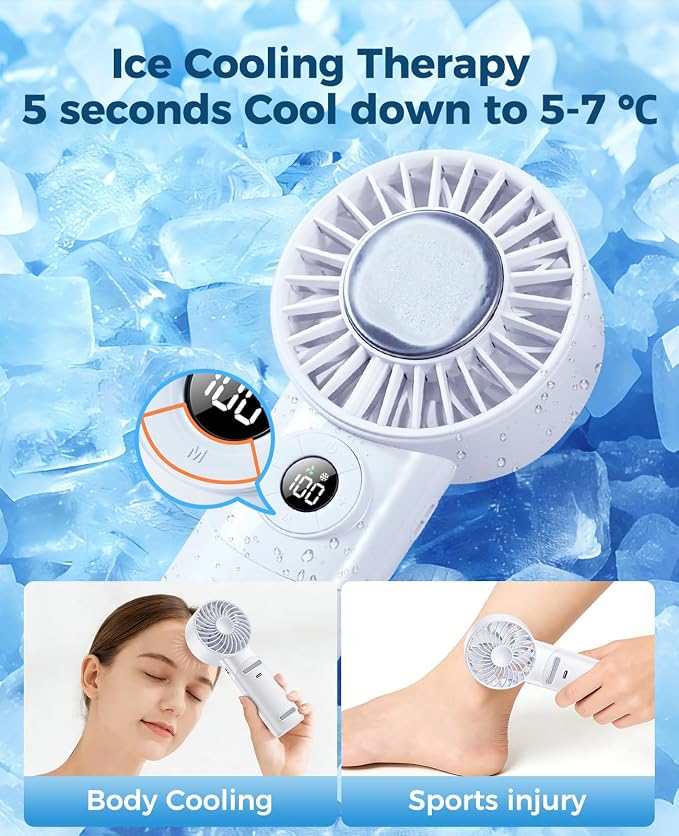 Portable Handheld Fan with Semiconductor Ice Cooling, 5 Seconds Cool Down | 4000mAh Handheld Fan/Table Fan/Neck fan 3 In 1, Rechargeable 10500 RPM Turbo cooling fan for Outdoor,Office,Camping,Travel