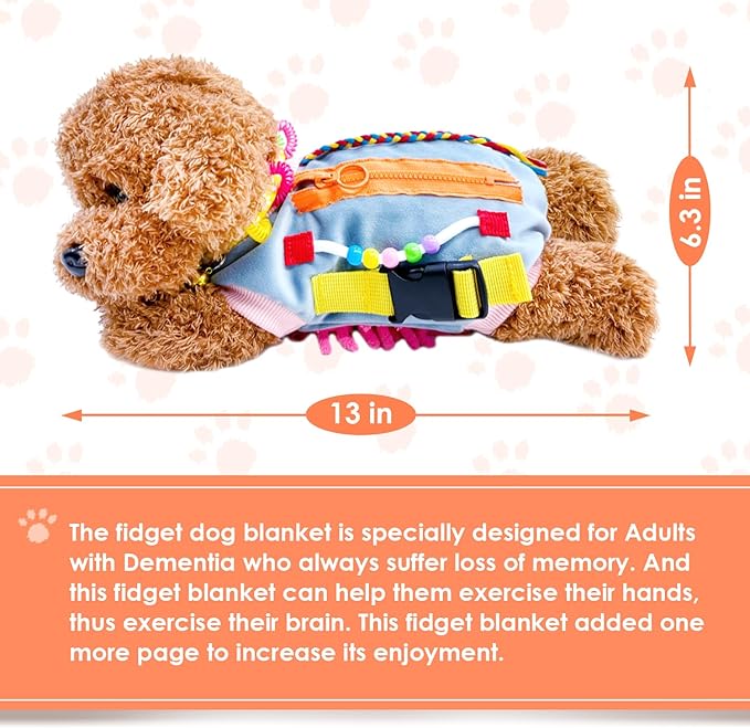 Fidget Blanket for Elderly, Fidget Sensory Blanket for Seniors with Alzheimer’s, Dementia Products for Elderly, Sensory Fidget Blanket, Teddy Dog Fidget for Adults with Dementia