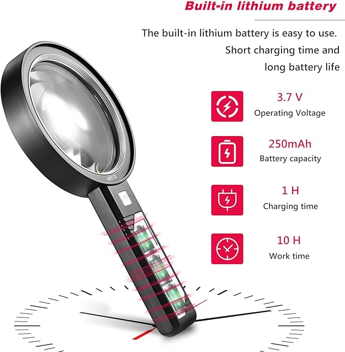 Magnifying Glass with Light, USB Rechargeable 5X 10X 15X Handheld Magnifying Glass Double Lens Magnifier 8 Light for Reading Small Prints, Seniors Reading, Books, Map, Coins