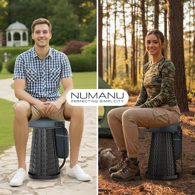 XXL Collapsible Stool, 3-in-1 Cushion + Bag, 1000 lbs, Square | Heavy-Duty Big & Tall Stool, Telescoping 2.7-19.7in, 3-in-1 Square Cushion Bag + Drink Holder; Travel, Sports, Camping
