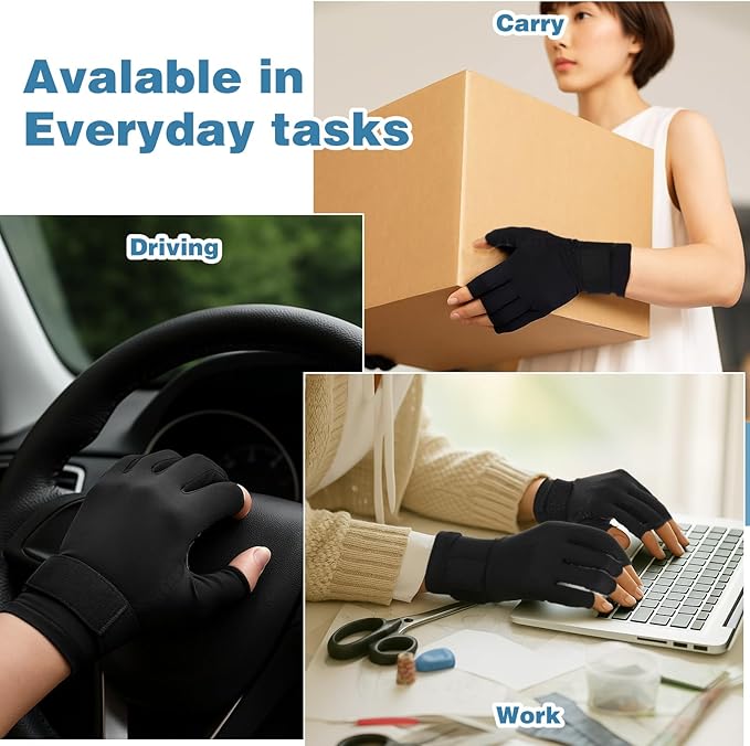 Copper Arthritis Compression Gloves with Wrist Strap, Fingerless Hand Compression Gloves for Women Men Carpal Tunnel