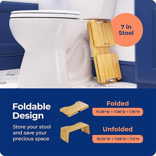 Squatty Potty Bamboo Folding Oslo Toilet Stool with Flushable Wipes Bundle | 3 Packs of 50 (150 Total Wet Wipes) with Bamboo Foldable Squat Bathroom Stool | Wet Wipes with Cucumber and Aloe Spa Scent