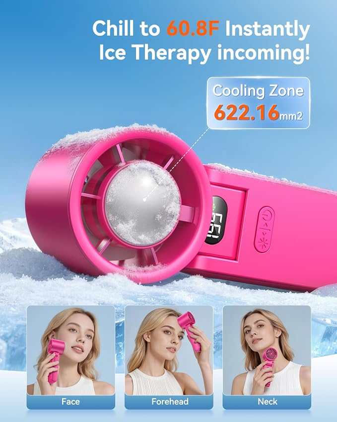 Portable Handheld Fan with Ice Cooler, 199 Speed Personal Fan,5500mAh Rechargeable,20H Cooling Time,20000 RPM Powerful Motor, Summer Essential for Travel/Outdoor/Office, Hot Pink
