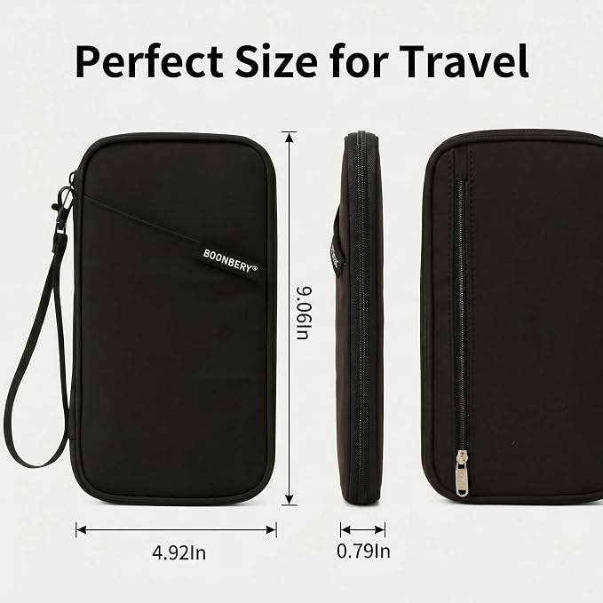 Travel Passport Holder, Water Resistant Travel Document Organizer for Family, Portable Passport Case with Wrist Strap for Travel, Vacation, Business Trip