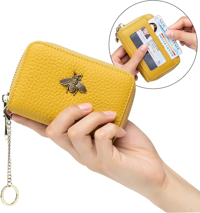 imeetu RFID Credit Card Holder, Small Card Wallet Women, Leather Card Case | Genuine Leather Women's Card & id Cases, Change Coin Purse with Zipper Keychain id Window, 20 Colors & 3 Styles, Daily, Gifts