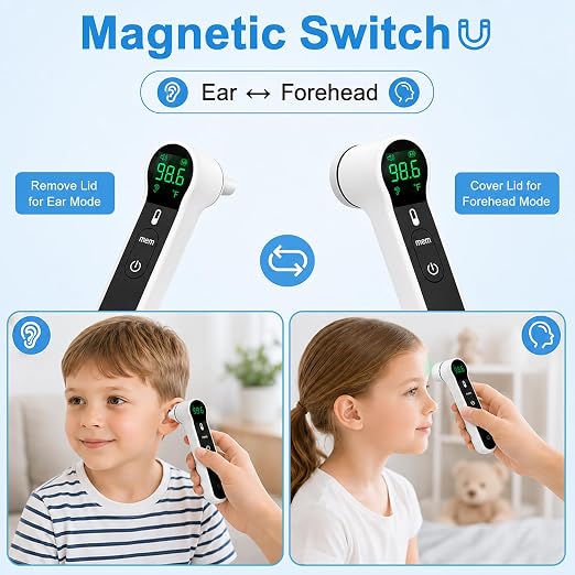 Dr. Aid No-Touch Ear & Forehead Thermometer, Infrared Digital,4 Color-Coded | No-Touch Infrared Sensor, Color-Coded Fever Indicator, Fast Reading