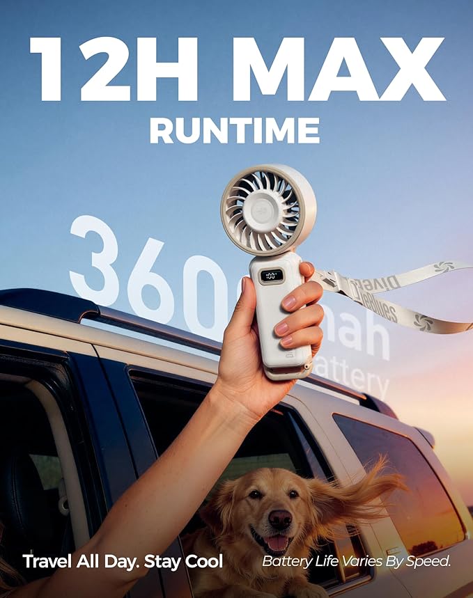 Diveblues Portable Turbo Fan, 100 Speed Handheld Fan with Strong Airflow, Foldable 4 in 1 Personal Fan for Neck, Desk & Travel, USB-C Rechargeable, Lightweight for Summer, Concerts & Outdoor Use